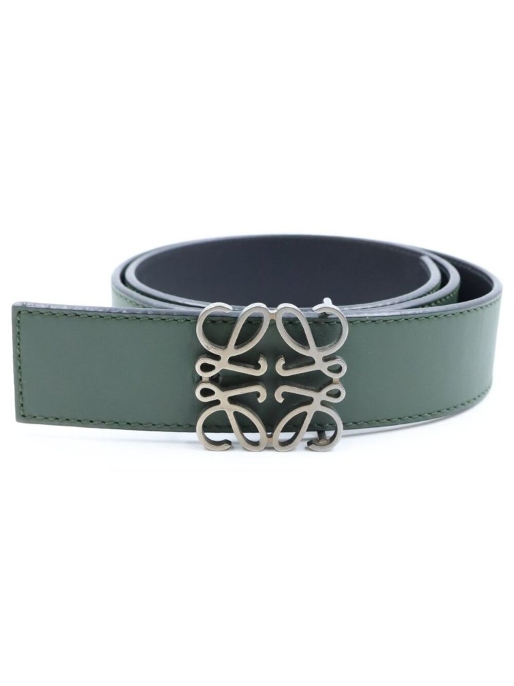 Loewe Anagram Reversible Belt Leather Khaki Black Silver